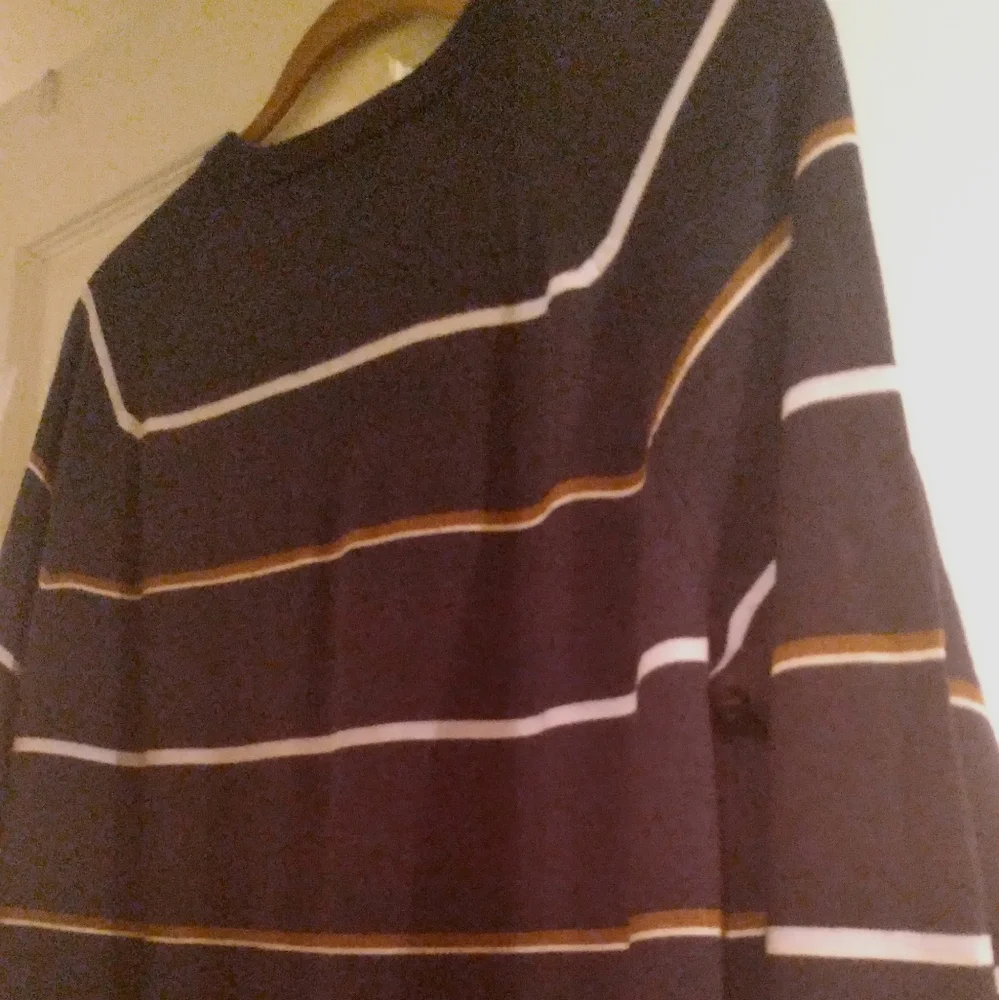 Banana Republic Striped Merino Wool Preppy Navy Blue Tan Academia Dark‎ Sweater